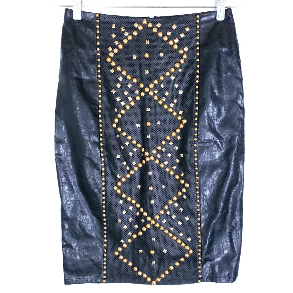 MM Couture Faux Leather Women Skirt Beaded Size M Waist 28 - NWT